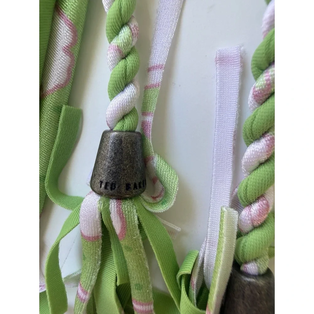 Ted Baker Reversible Bikini Set 0 XS Green Floral Braided Tassel Swimsuit NWT